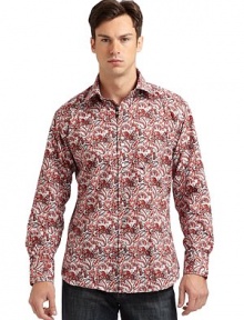 THE LOOKSpirited Euro stylingBright paisley print on crisp poplinSignature square buttonsSpread collar with single button at backLong sleeves with button cuffsRibbon trim inside collar, placket and at cuff placketContrast embroidered logo at back yokeTHE MATERIALCottonCARE & ORIGINMachine washImported