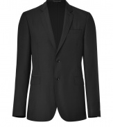 Sleek and sophisticated with cool button detailing at the cuffs, Costume Nationals lightweight wool-silk blazer lends a contemporary edge to your sharp business wardrobe - Notched lapel, long sleeves, button detailed cuffs, flap and slit pockets, double back vents - Slim tailored fit - Wear with the matching pants and slick leather lace-ups