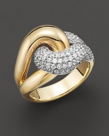 Interlocking bands of 14 Kt. gold with a pave setting create a sense of graceful movement in this gorgeous diamond ring. Interlocking bands of 14 Kt. gold with a pave setting create a sense of graceful movement in this gorgeous diamond ring.