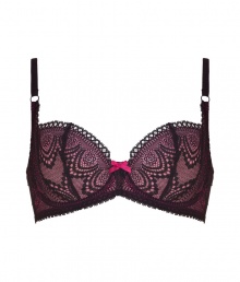 Add seductive appeal to the everyday with this lace-laden contour bra from Elle MacPherson Intimates - Pink with contrasting black lace overlay, front bow detail, underwire, soft cups, thin adjustable straps, back hook and eye closure - Style with a low-cut top or party-ready frock Add seductive appeal to the everyday with this lace-laden contour bra from Elle MacPherson Intimates - Pink with contrasting black lace overlay, front bow detail, underwire, soft cups, thin adjustable straps, back hook and eye closure - Style with a low-cut top or party-ready frock