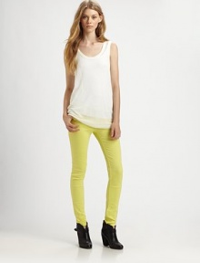 Supremely soft, paper-thin denim in a leggings-inspired silhouette, styled with a medium rise and five-pocket styling. THE FITRise, about 8Inseam, about 30THE DETAILSZip flyFive-pocket styleCotton/Tencel/spandexMachine washMade in USA of imported fabricModel shown is 5'11 (178cm) wearing US size 4. Supremely soft, paper-thin denim in a leggings-inspired silhouette, styled with a medium rise and five-pocket styling. THE FITRise, about 8Inseam, about 30THE DETAILSZip flyFive-pocket styleCotton/Tencel/spandexMachine washMade in USA of imported fabricModel shown is 5'11 (178cm) wearing US size 4.