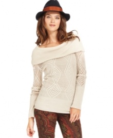 An allover pointelle open-stitch adds on-trend texture to this Lucky Brand Jeans sweater -- a hot fall layering piece!