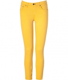 Stylish skinny jeans in fine,yellow cotton stretch blend - A chic standout from New York cult label Rag & Bone - Bold, abstract splash colour - Ultra-fitted, curve-hugging cut - Five pocket style with zip fly, button closure and belt loops - Pant crops at ankles - Pair with a solid, silk top or light cashmere pullover and ballet flats or platform pumps Stylish skinny jeans in fine,yellow cotton stretch blend - A chic standout from New York cult label Rag & Bone - Bold, abstract splash colour - Ultra-fitted, curve-hugging cut - Five pocket style with zip fly, button closure and belt loops - Pant crops at ankles - Pair with a solid, silk top or light cashmere pullover and ballet flats or platform pumps