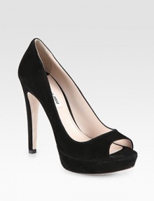 Classic suede silhouette with a platform and peep toe. Self-covered heel, 5 (125mm)Covered platform, 1 (25mm)Compares to a 4 heel (100mm)Suede upperLeather and suede liningLeather solePadded insoleMade in ItalyOUR FIT MODEL RECOMMENDS ordering one half size up as this style runs small. Classic suede silhouette with a platform and peep toe. Self-covered heel, 5 (125mm)Covered platform, 1 (25mm)Compares to a 4 heel (100mm)Suede upperLeather and suede liningLeather solePadded insoleMade in ItalyOUR FIT MODEL RECOMMENDS ordering one half size up as this style runs small.