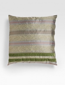 A gently textured accent pillow crafted with an elegant, French-inspired paisley jacquard design and passementerie detail. Zip closure 76% polyester/24% cotton; dry clean Polyfill 24 square Imported A gently textured accent pillow crafted with an elegant, French-inspired paisley jacquard design and passementerie detail. Zip closure 76% polyester/24% cotton; dry clean Polyfill 24 square Imported