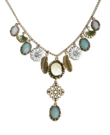 Well aren't you charming? Pull out all the stops in Lucky Brand's garden-themed charm necklace. Intricate cut-out flowers and filigree charms combine with bezel-set plastic and epoxy stones. Crafted in gold and silver tone mixed metal. Approximate length: 20 inches. Approximate drop: 2-3/4 inches. Well aren't you charming? Pull out all the stops in Lucky Brand's garden-themed charm necklace. Intricate cut-out flowers and filigree charms combine with bezel-set plastic and epoxy stones. Crafted in gold and silver tone mixed metal. Approximate length: 20 inches. Approximate drop: 2-3/4 inches.