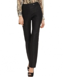 Jones New York's clean-front tab trousers are a refined take on a classic cut. Pair them with a silky blouse for an exceptional office look. Jones New York's clean-front tab trousers are a refined take on a classic cut. Pair them with a silky blouse for an exceptional office look.