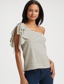 A drapey ruffle tumbles down the side of this soft one-shoulder knit.Bust darts Rounded hem dips lower in back About 23 from shoulder to hem 70% cotton/30% polyester Machine wash Imported A drapey ruffle tumbles down the side of this soft one-shoulder knit.Bust darts Rounded hem dips lower in back About 23 from shoulder to hem 70% cotton/30% polyester Machine wash Imported