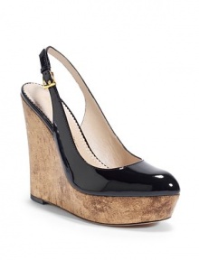 THE LOOKAlmond toePatent leather upperAdjustable slingback strapPadded insoleMetallic cork wedge, 5 (125mm)Metallic cork platform, 1 (25mm)Compares to a 4 heel (100mm)THE MATERIALPatent leather upperLeather lining and soleORIGINImported THE LOOKAlmond toePatent leather upperAdjustable slingback strapPadded insoleMetallic cork wedge, 5 (125mm)Metallic cork platform, 1 (25mm)Compares to a 4 heel (100mm)THE MATERIALPatent leather upperLeather lining and soleORIGINImported