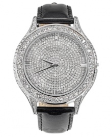 Go big and flashy with the allover shimmer of this dress timepiece from Carolee. With swirling rows of crystal accents, you'll be mesmerized by the passage of time. Go big and flashy with the allover shimmer of this dress timepiece from Carolee. With swirling rows of crystal accents, you'll be mesmerized by the passage of time.
