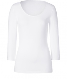 With a feminine cut and soft stretch cotton, Hugos scoop neck tee sets a chic foundation for building workweek looks - Scoop neckline with grosgrain trim, 3/4 sleeves - Slim fit - Wear with a blazer, tailored trousers and peep-toes With a feminine cut and soft stretch cotton, Hugos scoop neck tee sets a chic foundation for building workweek looks - Scoop neckline with grosgrain trim, 3/4 sleeves - Slim fit - Wear with a blazer, tailored trousers and peep-toes