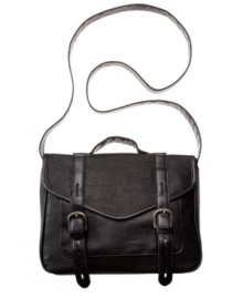Glossy buckled straps elevate this messenger bag from Material Girl above the everyday. Glossy buckled straps elevate this messenger bag from Material Girl above the everyday.