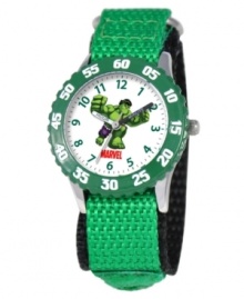 Hulk smash! Help your kids stay on time with this fun Time Teacher watch from Marvel. Featuring iconic character, the Incredible Hulk, the hands are clearly labeled for easy reading. Hulk smash! Help your kids stay on time with this fun Time Teacher watch from Marvel. Featuring iconic character, the Incredible Hulk, the hands are clearly labeled for easy reading.