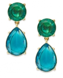 Complement your seasonal look with bold color. These Charter Club drop earrings feature two blue and green plastic beads set in 14k gold plated mixed metal. Approximate drop: 1-1/3 inch. Complement your seasonal look with bold color. These Charter Club drop earrings feature two blue and green plastic beads set in 14k gold plated mixed metal. Approximate drop: 1-1/3 inch.