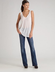 Five-pocket stretch denim updated with light whiskering and fading in a classic bootcut fit to accentuate your favorite curves.THE FITBest for curvy silhouettes Rise, about 9 Inseam, about 34 THE DETAILSZip fly Five-pocket style Contrast stitching Cotton/elastene; machine wash Imported Five-pocket stretch denim updated with light whiskering and fading in a classic bootcut fit to accentuate your favorite curves.THE FITBest for curvy silhouettes Rise, about 9 Inseam, about 34 THE DETAILSZip fly Five-pocket style Contrast stitching Cotton/elastene; machine wash Imported