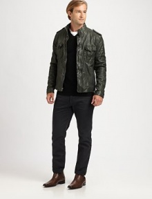 The stylish comfort of classic denim with five-pocket styling, a sleek cotton twill pant is expertly tailored for a slim, straight fit.Five-pocket styleButton flyInseam, about 32CottonMachine washMade in USAThis style runs true to size. We recommend ordering your usual size for a standard fit. The stylish comfort of classic denim with five-pocket styling, a sleek cotton twill pant is expertly tailored for a slim, straight fit.Five-pocket styleButton flyInseam, about 32CottonMachine washMade in USAThis style runs true to size. We recommend ordering your usual size for a standard fit.