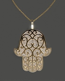 Diamond Hamsa pendant necklace in yellow gold. Diamond Hamsa pendant necklace in yellow gold.