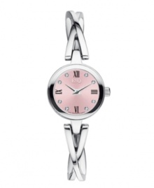 Elegance defined. Sienna collection watch from ESQ by Movado crafted of stainless steel crossover bracelet and round case. Pink dial features Roman numerals at twelve, three, six and nine o'clock, diamond accents, two silver tone hands and logo. Quartz movement. Water resistant to 30 meters. Two-year limited warranty. Elegance defined. Sienna collection watch from ESQ by Movado crafted of stainless steel crossover bracelet and round case. Pink dial features Roman numerals at twelve, three, six and nine o'clock, diamond accents, two silver tone hands and logo. Quartz movement. Water resistant to 30 meters. Two-year limited warranty.