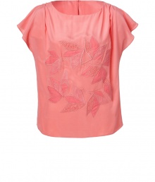 Feminine top in fine, melon-colored silk - Fashionable, slim tunic cut with round neck and flutter short sleeve - Small button closure at back - Elegant embroidered front - Boho look upgrades simple basics - Style with cut-off denim shorts or skinny jeans and flat sandals or ankle boots Feminine top in fine, melon-colored silk - Fashionable, slim tunic cut with round neck and flutter short sleeve - Small button closure at back - Elegant embroidered front - Boho look upgrades simple basics - Style with cut-off denim shorts or skinny jeans and flat sandals or ankle boots