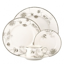 A soft floral motif exquisitely adorns Lenox's Paisley Terrace white-bodied porcelain 5-piece place setting. Mica accents and gleaming platinum trim complete the traditional-modern look. A soft floral motif exquisitely adorns Lenox's Paisley Terrace white-bodied porcelain 5-piece place setting. Mica accents and gleaming platinum trim complete the traditional-modern look.