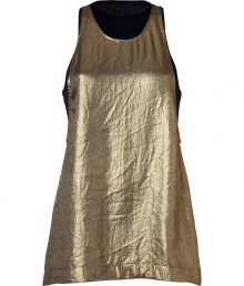 With a shimmer of muted gold and contemporary loose cut, A.L.C.s silk lined tank is a chic choice for dressing up layered looks - Scoop neckline, medium-width straps, extra low-cut arm holes, full navy tank top lining - Loose fit - Wear with leather leggings and a boyfriend blazer to cocktails With a shimmer of muted gold and contemporary loose cut, A.L.C.s silk lined tank is a chic choice for dressing up layered looks - Scoop neckline, medium-width straps, extra low-cut arm holes, full navy tank top lining - Loose fit - Wear with leather leggings and a boyfriend blazer to cocktails