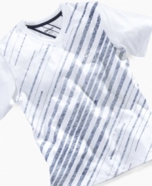 Sky-high style. Give him cosmic cool with this v-neck t-shirt from DKNY, a crisp look that's perfect for summer. Sky-high style. Give him cosmic cool with this v-neck t-shirt from DKNY, a crisp look that's perfect for summer.