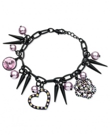 Cutting-edge chic. This charm bracelet from GUESS is crafted from sprayed-jet mixed metal with glass pearls and crystal stones scattered amid a spiky landscape. Approximate length: 7-1/2 inches + 1-inch extender. Approximate drop: 1-1/2 inches. Cutting-edge chic. This charm bracelet from GUESS is crafted from sprayed-jet mixed metal with glass pearls and crystal stones scattered amid a spiky landscape. Approximate length: 7-1/2 inches + 1-inch extender. Approximate drop: 1-1/2 inches.