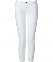 Stylish jeans in fine, white cotton stretch blend - The seasons must-have from cult American denim label Current Elliott - On-trend, 7/8 cut crops at ankles - Low rise, ultra-fitted silhouette flatters every curve - Traditional five-pocket style with belt loops, zip fly and button closure - Sexy and chic, easily dressed up or down - Pair with a tank, blazer and wedges, or go for a more casual look with a tunic top or boyfriend cardigan and flat sandals