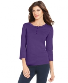 Jones New York Signature's henley top is an everyday essential. Lace trim at the neckline gives it a feminine touch, too! (Clearance) Jones New York Signature's henley top is an everyday essential. Lace trim at the neckline gives it a feminine touch, too! (Clearance)