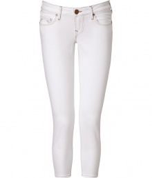 Add these bright white skinnies to your look for maximum style - Classic five-pocket styling, slim fit, cropped, logo-detailed back pockets - Style with a relaxed top, a leather jacket, and wedge booties Add these bright white skinnies to your look for maximum style - Classic five-pocket styling, slim fit, cropped, logo-detailed back pockets - Style with a relaxed top, a leather jacket, and wedge booties