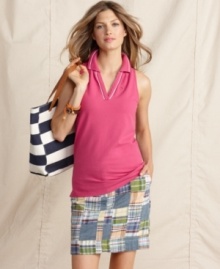 This Tommy Hilfiger tank top gets a little bit tailored, thanks to a polo collar. Pair it with a plaid skirt and sandals for effortless cool! This Tommy Hilfiger tank top gets a little bit tailored, thanks to a polo collar. Pair it with a plaid skirt and sandals for effortless cool!
