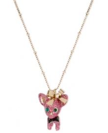 A woman's best friend. A darling chihuahua pendant necklace from Betsey Johnson with pink glitter, crystal accents and gold tone details. Crafted in antiqued gold tone mixed metal. Approximate length: 16 inches + 3-inch extender. Approximate drop: 1 inch. A woman's best friend. A darling chihuahua pendant necklace from Betsey Johnson with pink glitter, crystal accents and gold tone details. Crafted in antiqued gold tone mixed metal. Approximate length: 16 inches + 3-inch extender. Approximate drop: 1 inch.