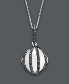 Spice up your look with this contemporary style in contrasting colors. Pendant features a white agate bead (15 mm) wrapped in rows of glittering black diamonds (1/5 ct. t.w.). Set in sterling silver. Approximate length: 18 inches. Approximate drop: 1 inch.