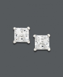 Square up your look with the perfect punch of sparkle. These stunning stud earrings highlight near colorless, princess-cut diamonds (1-1/2 ct. t.w.) in a 14k white gold prong setting. Approximate diameter: 6 mm. Square up your look with the perfect punch of sparkle. These stunning stud earrings highlight near colorless, princess-cut diamonds (1-1/2 ct. t.w.) in a 14k white gold prong setting. Approximate diameter: 6 mm.