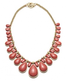 Beach-inspired style. Lauren by Ralph Lauren's warm-hued frontal necklace features reconstituted coral teardrops and accent beads set in gold tone mixed metal. Approximate length: 18 inches. Approximate drop: 1-1/2 inches. Beach-inspired style. Lauren by Ralph Lauren's warm-hued frontal necklace features reconstituted coral teardrops and accent beads set in gold tone mixed metal. Approximate length: 18 inches. Approximate drop: 1-1/2 inches.