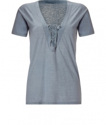 Upgrade your basics with this ultra-stylish lace up tee from James Perse - V-neck with lace up detail, short sleeves, relaxed silhouette - Style with high-waisted skinnies, a draped front leather jacket, and heels Upgrade your basics with this ultra-stylish lace up tee from James Perse - V-neck with lace up detail, short sleeves, relaxed silhouette - Style with high-waisted skinnies, a draped front leather jacket, and heels