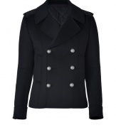 Exquisitely soft in luxurious cashmere with a warm quilted lining, Pierre Balmains double-breasted pea coat is a chic way to wear the iconic Balmain look in winter - Notched collar, long sleeves, buttoned cuffs, embroidered epaulettes, front slit pockets, quilted lining - Slim fit - Wear with tailored trousers and slick leather accessories