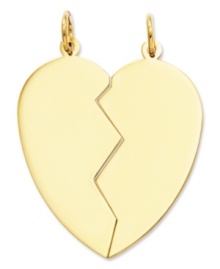 Show a loved one you care. This pretty, polished heart charm is split down the middle and perfect for gifting. Crafted in 14k gold. Chain not included. Approximate length: 1-3/10 inches. Approximate width: 1 inch. Show a loved one you care. This pretty, polished heart charm is split down the middle and perfect for gifting. Crafted in 14k gold. Chain not included. Approximate length: 1-3/10 inches. Approximate width: 1 inch.