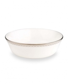 Combining elements both modern and vintage, the understated Pearl Platinum collection is designed to mimic a strand of lustrous pearls. With imitation pearl accents and platinum rims on fine bone china. Qualifies for Rebate Combining elements both modern and vintage, the understated Pearl Platinum collection is designed to mimic a strand of lustrous pearls. With imitation pearl accents and platinum rims on fine bone china. Qualifies for Rebate