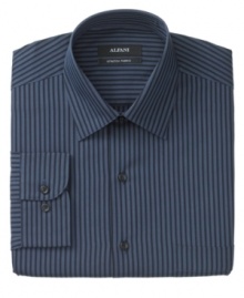 Black and blue. Alfani mixes two of your favorite hues for a modern take on a classic striped shirt. Black and blue. Alfani mixes two of your favorite hues for a modern take on a classic striped shirt.