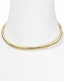 Alexis Bittar's thin gold collar is a striking example of the label's contemporary edge. With modernism a key trend, this piece lends basic necklines a sculptural air. Alexis Bittar's thin gold collar is a striking example of the label's contemporary edge. With modernism a key trend, this piece lends basic necklines a sculptural air.