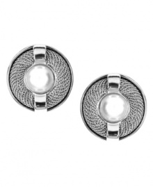 Simple circles lend a look of total elegance. AK Anne Klein's clip-on button earrings are embellished with mesh detail and imitation pearls. Set in imitation rhodium-plated mixed metal. Approximate diameter: 1 inch. Simple circles lend a look of total elegance. AK Anne Klein's clip-on button earrings are embellished with mesh detail and imitation pearls. Set in imitation rhodium-plated mixed metal. Approximate diameter: 1 inch.