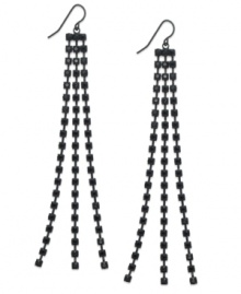 Black is beautiful, times three. This pair of earrings from Bar III features tiny black accents in a postmodern pattern for a touch of understated elegance. Approximate drop: 4 inches. Black is beautiful, times three. This pair of earrings from Bar III features tiny black accents in a postmodern pattern for a touch of understated elegance. Approximate drop: 4 inches.
