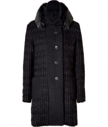 Ultra-luxe anthracite long knit coat with fur collar - Stay warm and look chic in this stylish knit coat - Four-button closure, on-trend high neck, and fur collar - Style with boyfriend jeans, a cashmere pullover, and shearling booties - Wear with a pencil skirt, tailored blouse, and heels for everyday glamour Ultra-luxe anthracite long knit coat with fur collar - Stay warm and look chic in this stylish knit coat - Four-button closure, on-trend high neck, and fur collar - Style with boyfriend jeans, a cashmere pullover, and shearling booties - Wear with a pencil skirt, tailored blouse, and heels for everyday glamour