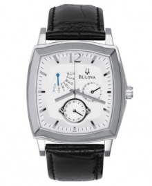 Viewing time in a whole new light. Stainless steel case with screw back case. Multifunction white dial with silvertone markers and unique day and date display. Black leather strap. Water resistant to 30 meters. Viewing time in a whole new light. Stainless steel case with screw back case. Multifunction white dial with silvertone markers and unique day and date display. Black leather strap. Water resistant to 30 meters.