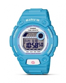 Make an athletic-inspired impression with this bold, digital watch from Baby-G. Coolly sporty with hard-wearing shock resistance, it's a total all-star. Make an athletic-inspired impression with this bold, digital watch from Baby-G. Coolly sporty with hard-wearing shock resistance, it's a total all-star.