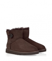 A stylish twist on a venerable classic, the Ugg Australia chocolate Mini Bailey Button boot is a welcome addition to your cold weather casual wardrobe - Crafted from twin-faced sheepskin and featuring exposed seams, reinforced heel, traction outsole and signature Ugg label - Wooden button and elastic band closure - Fleece-lined for superior warmth and comfort - Newer, ankle-length height - Truly versatile, perfect for pairing with everything from skinny jeans to yoga pants to miniskirts A stylish twist on a venerable classic, the Ugg Australia chocolate Mini Bailey Button boot is a welcome addition to your cold weather casual wardrobe - Crafted from twin-faced sheepskin and featuring exposed seams, reinforced heel, traction outsole and signature Ugg label - Wooden button and elastic band closure - Fleece-lined for superior warmth and comfort - Newer, ankle-length height - Truly versatile, perfect for pairing with everything from skinny jeans to yoga pants to miniskirts