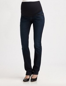 Crisp Italian cotton denim in a dark Paris wash, topped with an ultra-comfy stretch panel waist. THE FITFront rise, 13½ including panel Inseam, about 34½THE DETAILSElastic waist Five-pocket style Tonal signature stitching on back pocket 98% cotton/2% elastane; machine wash Made in USA of imported fabric Crisp Italian cotton denim in a dark Paris wash, topped with an ultra-comfy stretch panel waist. THE FITFront rise, 13½ including panel Inseam, about 34½THE DETAILSElastic waist Five-pocket style Tonal signature stitching on back pocket 98% cotton/2% elastane; machine wash Made in USA of imported fabric