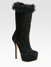 Velvety suede in a mid-calf silhouette with a chunky platform and lamb fur trim. Self-covered heel, 5½ (140mm)Covered platform, 1½ (40mm)Compares to a 4 heel (100mm)Shaft, 11Leg circumference, 14Suede and finished lamb fur upperPull-on styleLeather lining and solePadded insoleImported Velvety suede in a mid-calf silhouette with a chunky platform and lamb fur trim. Self-covered heel, 5½ (140mm)Covered platform, 1½ (40mm)Compares to a 4 heel (100mm)Shaft, 11Leg circumference, 14Suede and finished lamb fur upperPull-on styleLeather lining and solePadded insoleImported
