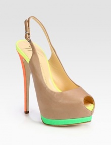 Glittery neon details revitalize this leather peep toe silhouette with an adjustable slingback strap. Glitter-coated heel, 5¾ (145mm)Glitter-coated and partially hidden platform, 1½ (40mm)Compares to a 4¼ heel (110mm)Leather upperPeep toeAdjustable slingback strapLeather lining and solePadded insoleMade in Italy Glittery neon details revitalize this leather peep toe silhouette with an adjustable slingback strap. Glitter-coated heel, 5¾ (145mm)Glitter-coated and partially hidden platform, 1½ (40mm)Compares to a 4¼ heel (110mm)Leather upperPeep toeAdjustable slingback strapLeather lining and solePadded insoleMade in Italy